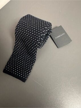 NWT Tombolini Knit Wool Tie Navy White Square Tip Made Italy